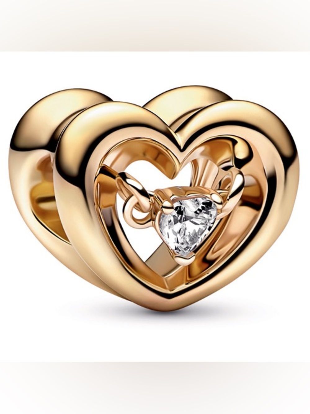 🌟 14K Gold Plated Radiant Heart and Floating Stone Charm